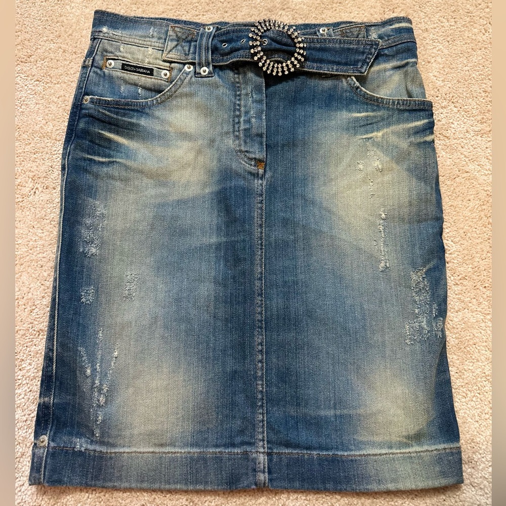 Dolce & Gabbana Denim Skirt with crystal detailing